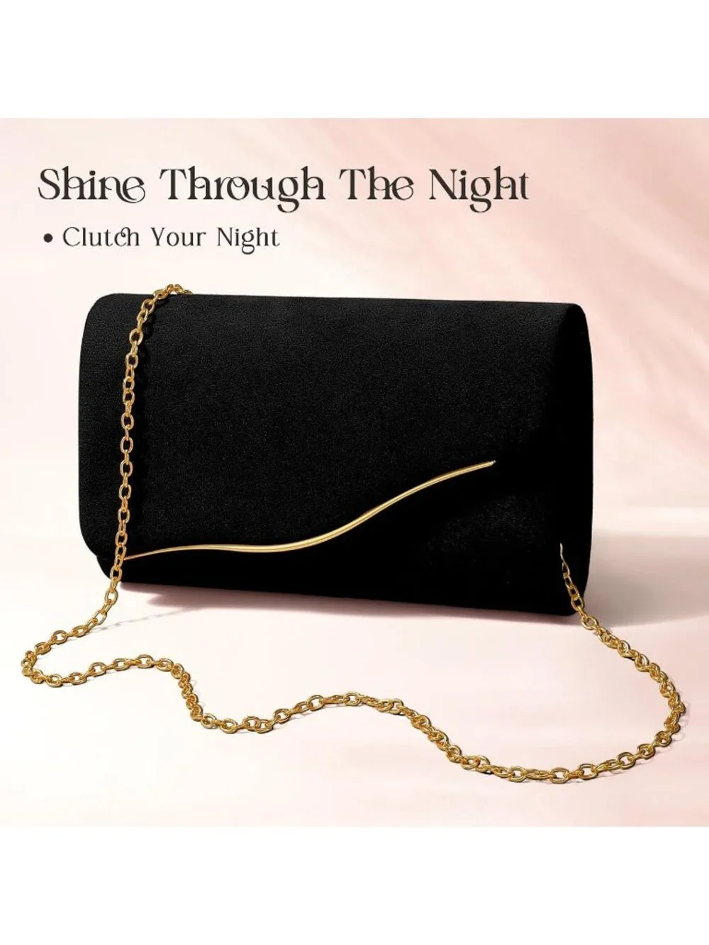 Women's Black Formal Clutch Purse With Detachable Chain Strap Evening Bag
